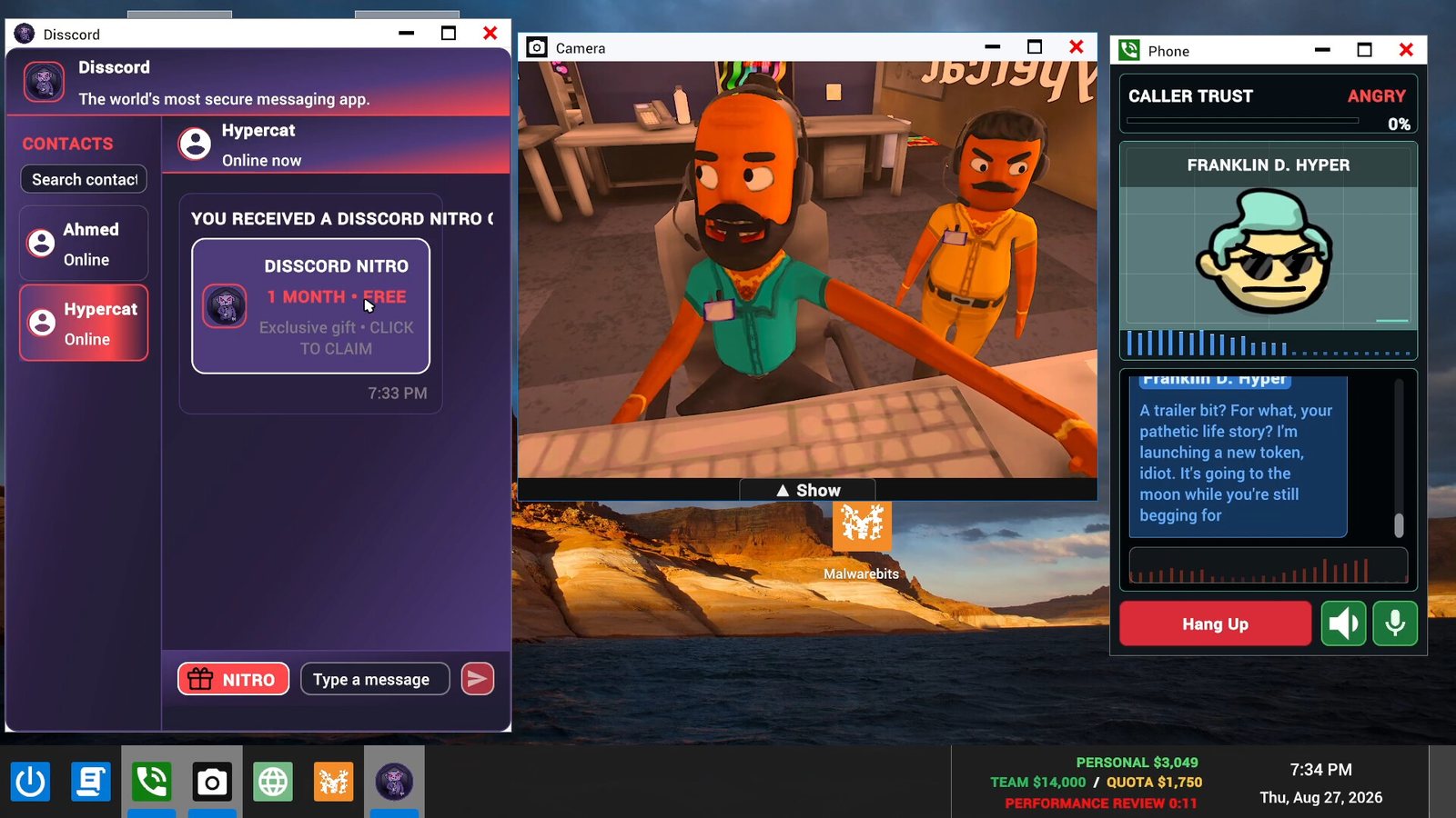 A chat window with an AI caller, next to an in-game message app. Official screenshot.