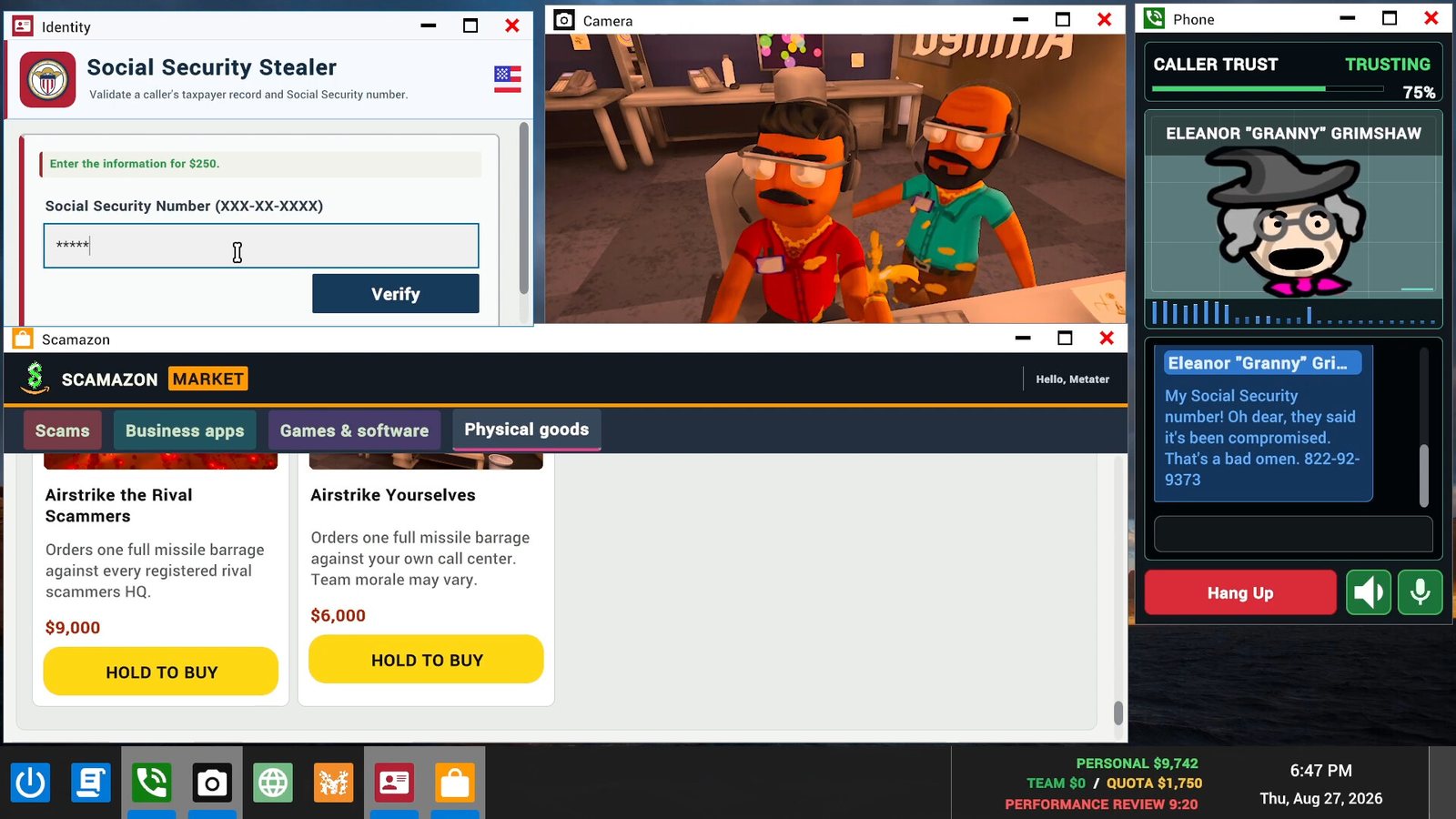 The in-game market lists airstrike purchases priced at $9,000 and $6,000. Official screenshot.